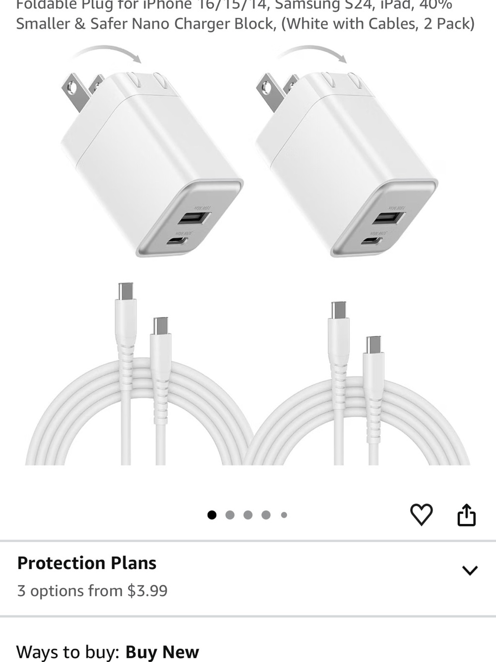Universal USB-C Dual-Port Wall Charger with USB-C Cables - White (2 Pack)